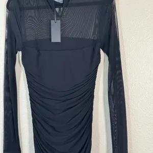H:ours Black Ruched Bodycon Mini Dress Womens M Sheer Baddie Party Night Out thumbnail 8