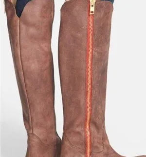 Steve Madden Women 6 Brown Nubuck Leather Riding Harness Boots Zipper thumbnail 1