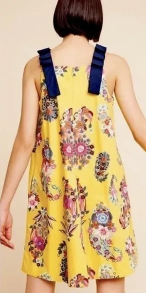 Anthropologie Maeve Yellow Floral Sleeveless Sunniva A-Line Dress •XS thumbnail 1