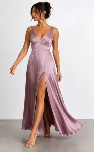 Lilac Purple Satin Maxi Formal Dress Sz 10 Prom Wedding Guest thumbnail 1