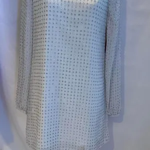 NWOT Bhldn Anthropologie fitting room wear White dress with‎ silver sequins thumbnail 2