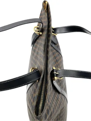 Celine Macadam Triomphe Tote Bag Brown Black Canvas Leather Italy Vintage EUC thumbnail 3