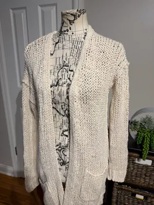 Free People Simply Sienna chunky knit 100% Cotton crochet Cozy Open-Front Cream Cardigan Sweater oversized Sz M versatile cover up coastal breathable open wave loose cable boho coastal thumbnail 2