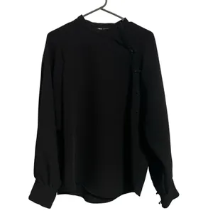 ZARA Black Mandarin Collar Button Front Long‎ Sleeve Blouse Women Size M thumbnail 3
