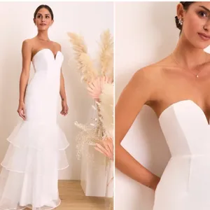 LULU's Bridal Wedding Chic Sexy Bustier Organza Tiered Ruffles Maxi Gown thumbnail 3