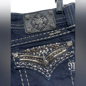 Miss Me Dark Wash Embellished Pocket Straight Leg Bling Jeans thumbnail 2