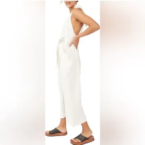 Free People Cotton Gauze Henriette Sleeveless Tie Waist Wide Leg Jumpsuit M thumbnail 10