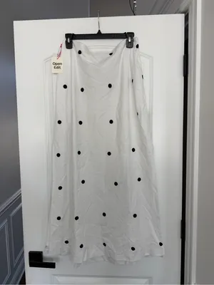 Open Edit Linen Blend Column Polka Dot  Maxi Skirt thumbnail 2