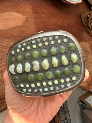 Western Boho Silver Gemstone Belt Buckle Pearls, Jade, Green Garnet, Chrysoprase thumbnail 5