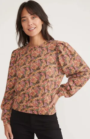 Marine Layer Floral Print‎ Puff Sleeve Organic Cotton Blend Sweatshirt thumbnail 1