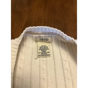 IZOD Womens Cable Knit Sweater White Crew Neck Cotton Size M Preppy Classic Y2K thumbnail 5