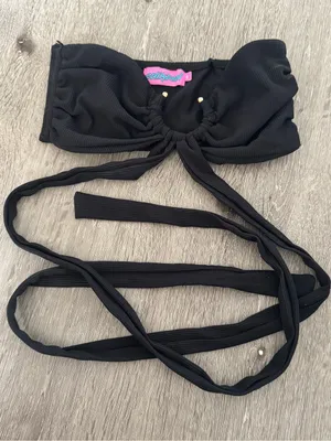 Edikted Black Ribbed Multi-Way Wrap Bandeau Crop Top (XS) thumbnail 1