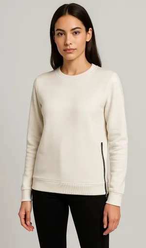 Cotton Citizen Sweatshirt Wonen XS Ivory Zipper Sides Crew Neck‎ Athleisure thumbnail 1