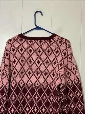 Maeve Anthropologie Sigfried Sweater M Pink Burgundy Fair Isle Knit Wool Blend thumbnail 13