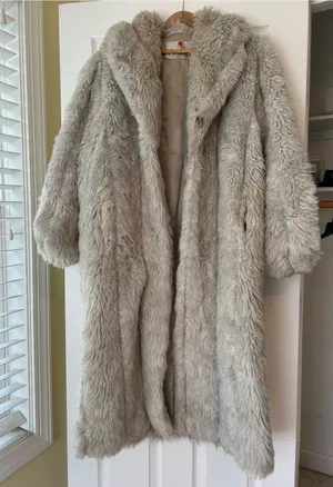 Monterey Fashions Vintage Long Faux Fur Coat in Cool Gray Women's Winter Coat thumbnail 1