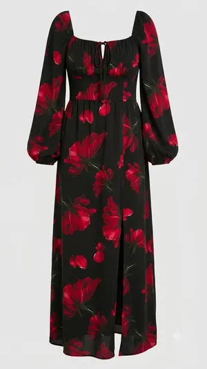 Boohoo Dress 16 Milkmaid Balloon Sleeve Romantic Dark‎ Florals Gothic Victorian thumbnail 1