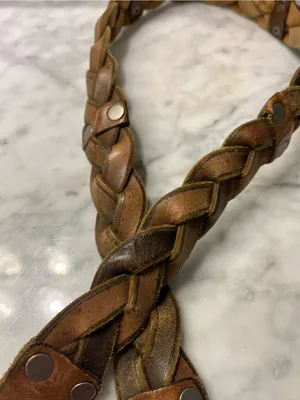 Fossil Braided Tan Leather Belt with Silver Buckle thumbnail 2
