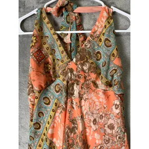 Vintage Paisley Floral Halter Maxi Dress Boho Hippie Festival Empire Waist 10 thumbnail 2