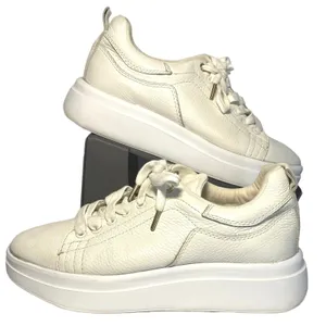 Zara White Leather Platform Sneakers Pebbled Lace Up Chunky EU 40 thumbnail 1
