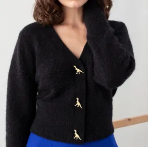 & Other Stories Paris Atelier Mohair Wool Cardigan S Black Gold Dinosaur Buttons thumbnail 1