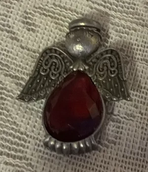 Silver Angel Pendant with Red Gemstone thumbnail 1