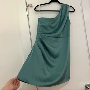 Lulu’s Love Me Tonight Sage Green Satin One-Shoulder Mini Dress thumbnail 6