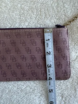 Dooney & Bourke Monogram Wristlet Pouch Purple Tan Coated Canvas Zip Clutch thumbnail 8