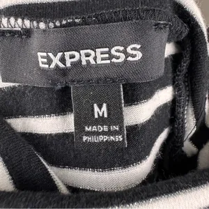 Express‎ Women's Sz M striped metallic Silver White Black Turtleneck Knit Top thumbnail 6