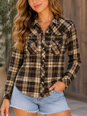 Active Western Cut Flannel Shirt Brown Size XS thumbnail 1