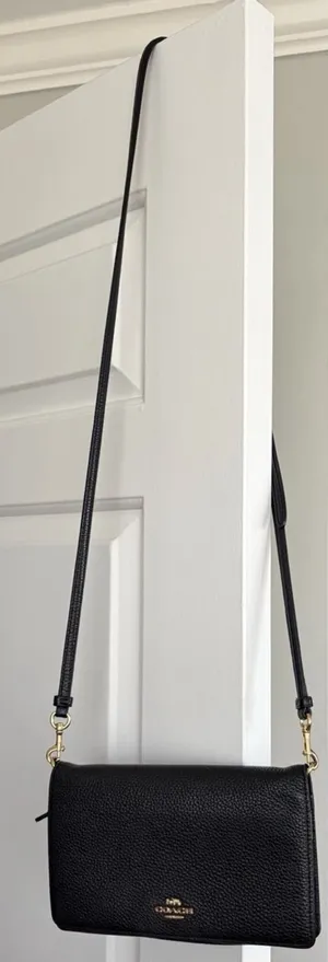 COACH Anna Foldover Black Pebbled Leather Crossbody thumbnail 1