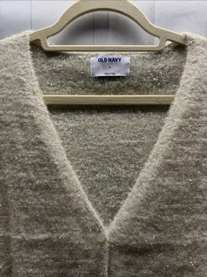 Old Navy NWT Cream Gold Textured Shine Crop Party Cardi Cardigan Sweater Small thumbnail 4