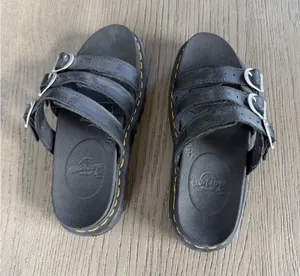 Dr. Martens Women’s Black Leather Buckle Slides thumbnail 1