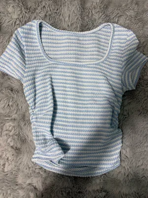 Cropped Blue and white striped tee thumbnail 1