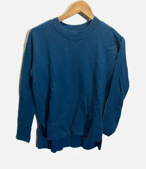 Gap Crewneck Sweater Womens XS‎ Teal Blue Wool Blend High-Low Hem Casual Knit thumbnail 1