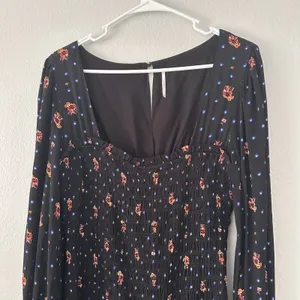 Free People-M Floral Long Sleeve Smocked Mini Dress Romantic Boho-Chic Babydoll‎ thumbnail 12