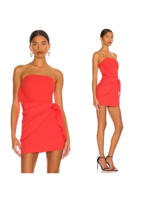 Superdown Andria Strapless Mini Dress Red Sz XS Draped Overlay to Hip thumbnail 4