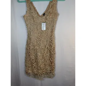 Windsor Dress Womens S Gold Gold Beaded Sequin Bodycon Mini V-Neck thumbnail 5
