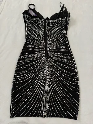 Windsor Rhinestone Bodycon Mini Dress NWT Black Glam Party Size S thumbnail 4