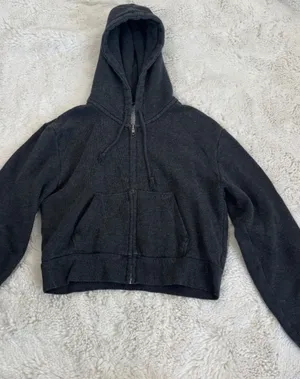 Brandy Melville Charcoal Gray Full-Zip Crop Hoodie | Cozy Essential thumbnail 1
