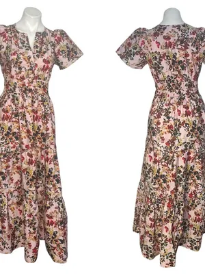 ANTHROPOLOGIE The Somerset Maxi Dress Medium Pink Floral Elastic Waist Size XS thumbnail 11