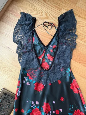 Free People Warm Hearts Black Floral Lace Midi Dress M thumbnail 7