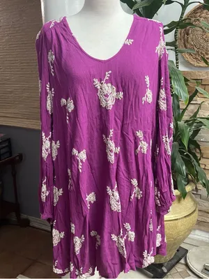 Free People Austin Plum Floral Embroidered Long Sleeve Mini Dress thumbnail 2