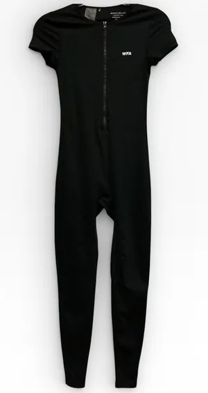 White Fox Boutique Black Short Sleeve Zip Full Length‎ Jumpsuit One Piece XS thumbnail 1