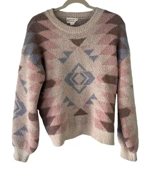 Loveriche Women's Size Small‎ Fuzzy Teddy Pink Cream Cozy Sweater thumbnail 1