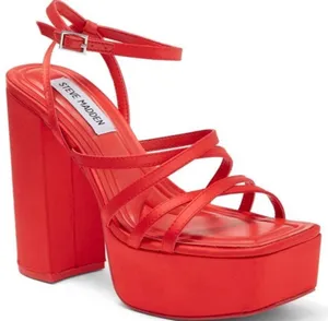Steve Madden Gutsy Platform Pump Red Satin Block Heel Sandals Y2K Style Size 7 thumbnail 1