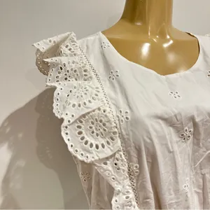 New Steve Madden Eyelet Ruffle Dress Sz L White Elastic Waist Cotton NWT thumbnail 5