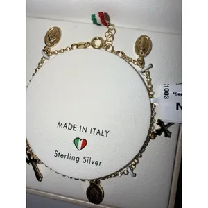 Morici Sterling Silver 925 Cross Bracelet Christian Mary‎ Holy Charm 7.5" thumbnail 3