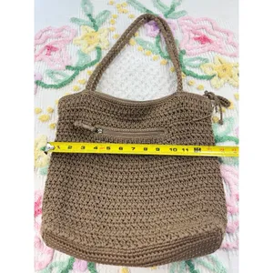 The Sak Crochet‎ Tote Bag Brown Hobo Shoulder Bag thumbnail 5