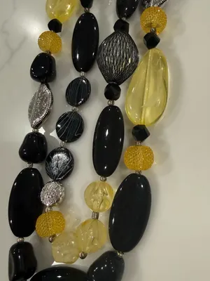 Catherines Designer layered chunky Multi-Strand Black & Yellow Beaded Statement Necklace thumbnail 5