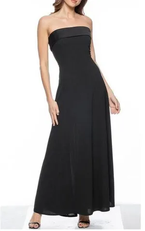 NWT Marina Long Strapless Crepe Dress Black Size Large thumbnail 1